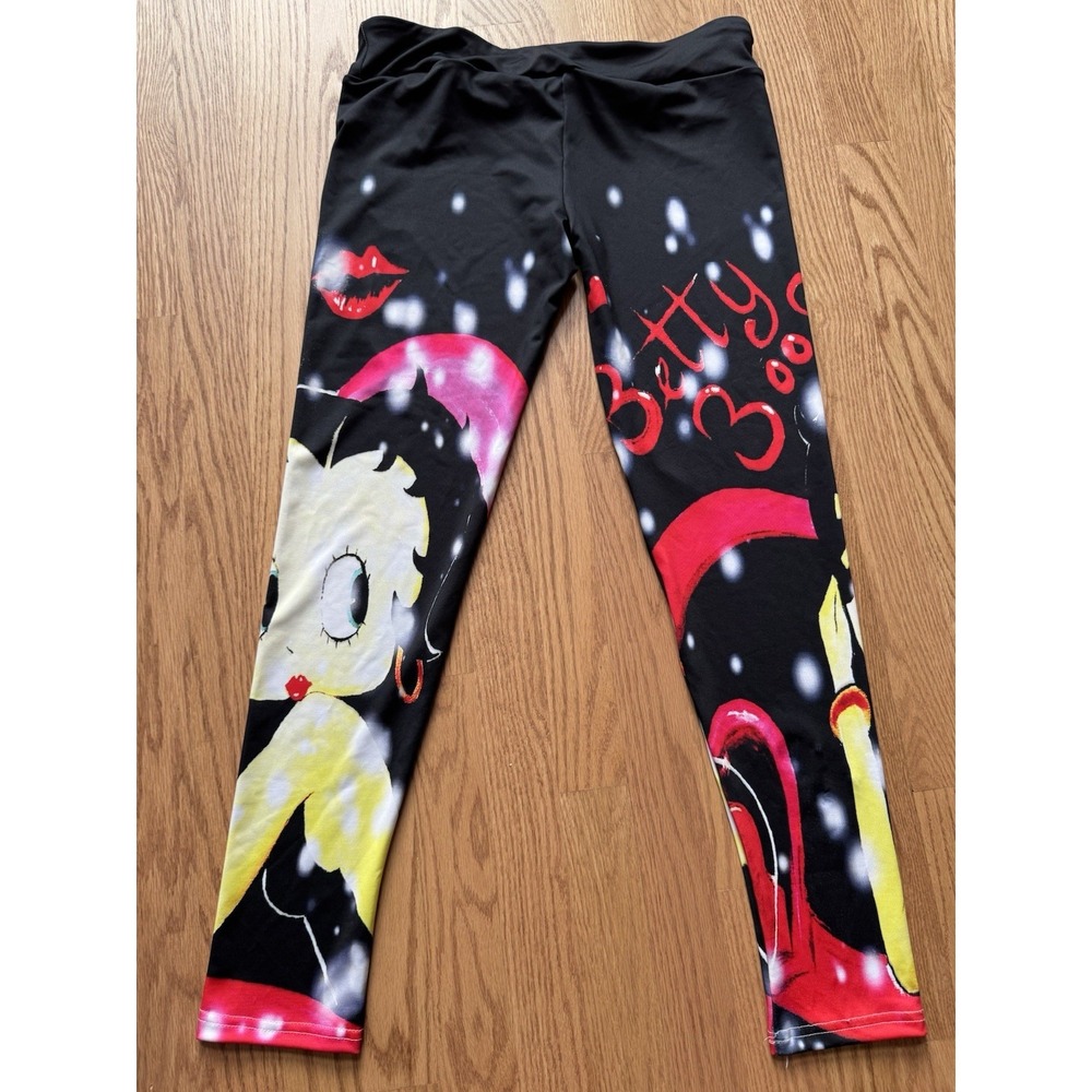 Society6 Betty Boop Graphic‎ Print Leggings Women's XL Black Red Y2K Style